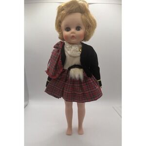 Vintage Vogue Ginny Doll 12" Sleep Eyes Blonde Tartan Plaid Outfit